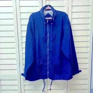 Woodlake Sport Full Zip Hooded Windbreaker Jacket Size XL Royal Blue